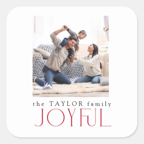 Modern Joyful Typography Family Photo Christmas  Square Sticker
