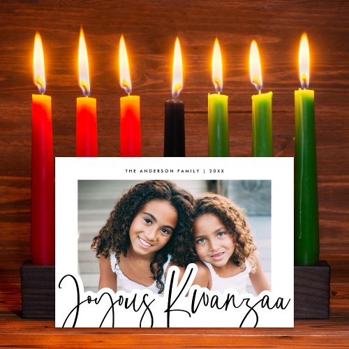 Modern Joyous Kwanzaa Mudcloth Pattern Photo Holiday Card