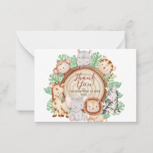 Modern Jungle Animals Greenery Safari Watercolor B Note Card