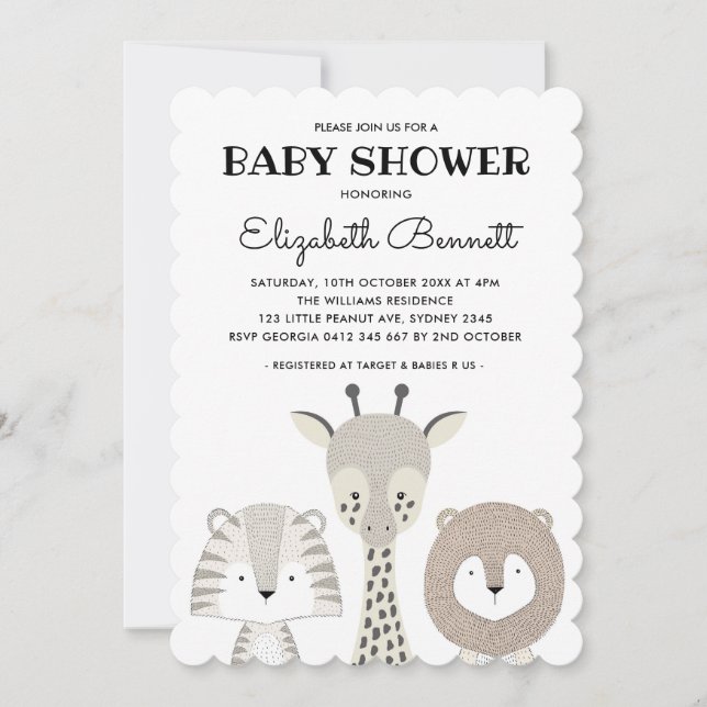 Modern Jungle Animals Safari Baby Shower Giraffe Invitation (Front)