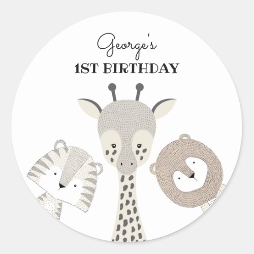 Modern Jungle Animals Safari Birthday Party Favors Classic Round Sticker