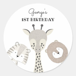 Modern Jungle Animals Safari Birthday Party Favors Classic Round Sticker