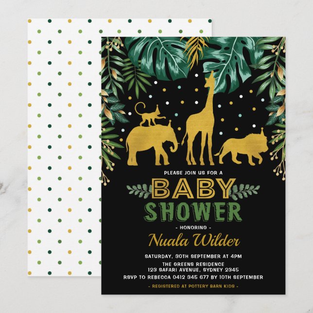 Modern Jungle Baby Shower / Tropical Safari Invitation (Front/Back)