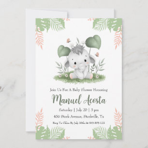 modern jungle elephant baby shower invitations