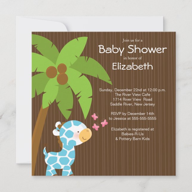 Modern Jungle Giraffe Boy Baby Shower Invitations (Front)