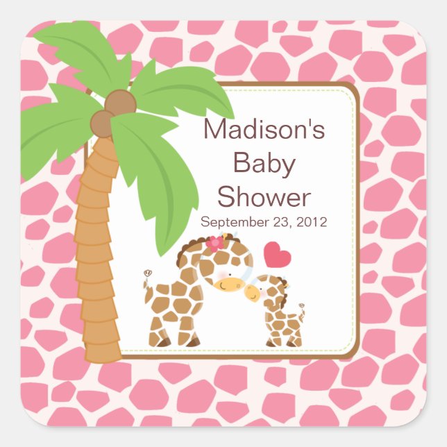Modern Jungle Giraffe Safari Baby Shower Sticker (Front)