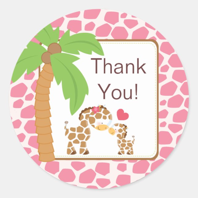 Modern Jungle Giraffe Safari Baby Shower Sticker (Front)