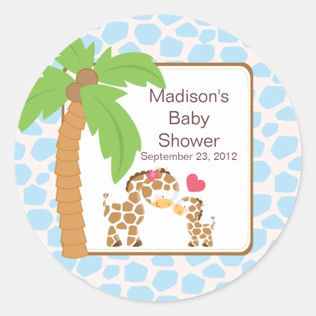Modern Jungle Giraffe Safari Baby Shower Sticker (Front)