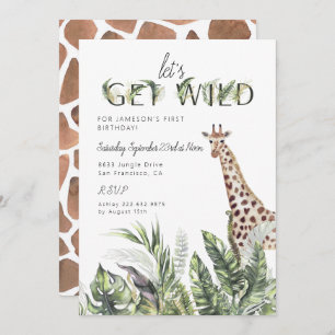 Modern Jungle Greenery Giraffe Birthday Invitation