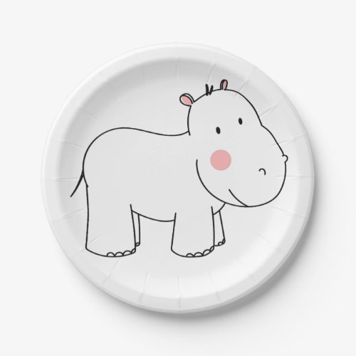 Modern Jungle Hippo Minimalist Baby Shower Party Paper Plates