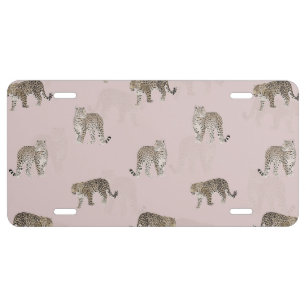 Modern Jungle Leopard Animals Pink Pattern License Plate