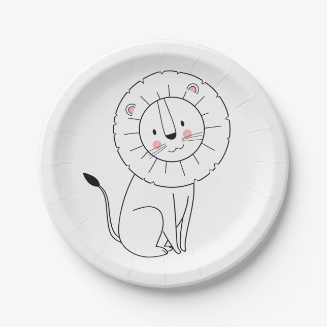 Modern Jungle Lion / Cute Baby Shower 1st Birthday Paper Plates (Front)