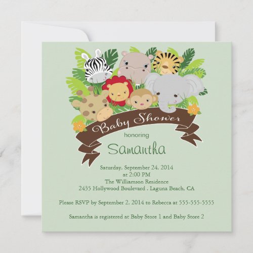 Modern Jungle Safari Animals Baby Shower Invitation