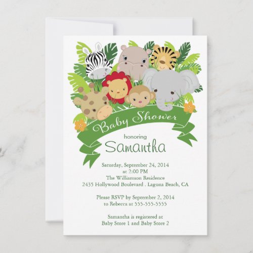 Modern Jungle Safari Animals Baby Shower Invitations