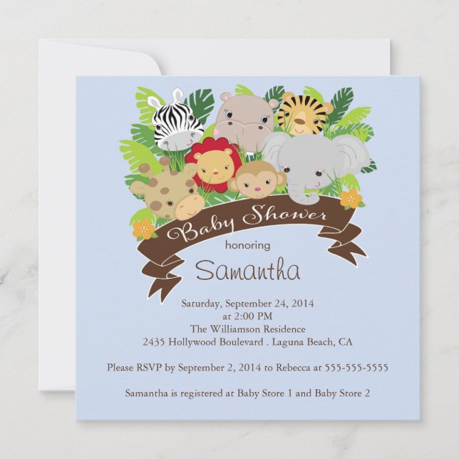Modern Jungle Safari Animals Baby Shower Invitation (Front)