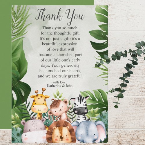 Modern Jungle Safari Animals Boy Baby Shower  Thank You Card
