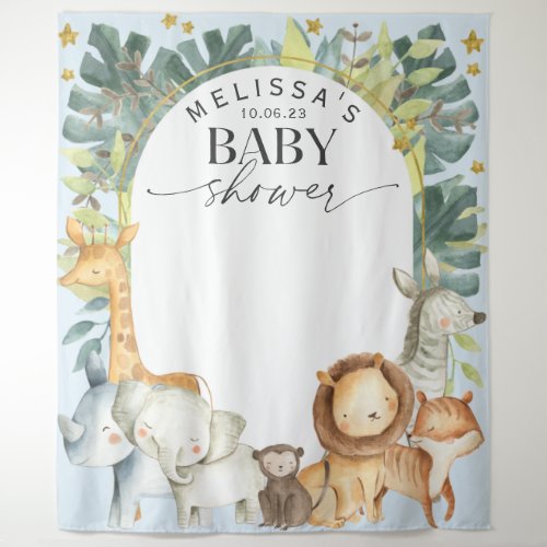 Modern jungle safari baby boy shower backdrop