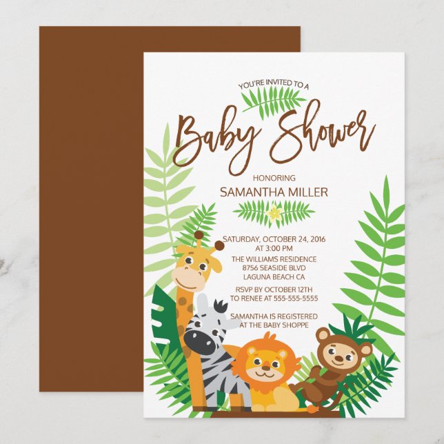 Modern Jungle Safari Baby Shower Invitation (Front/Back)