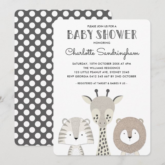 Modern Jungle Safari Baby Shower Invite Minimalist (Front/Back)