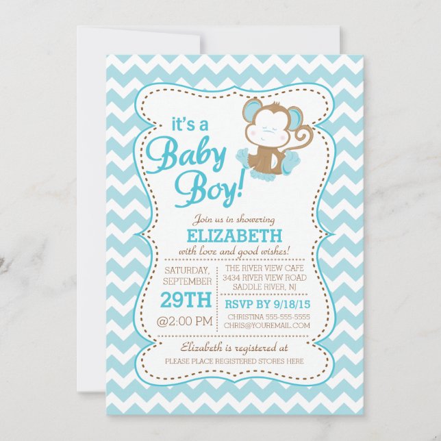 Modern Jungle Safari Monkey Baby Shower Invitation (Front)