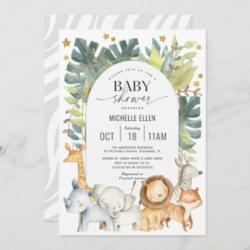 Modern Jungle Safari Themed Baby Shower Invitation