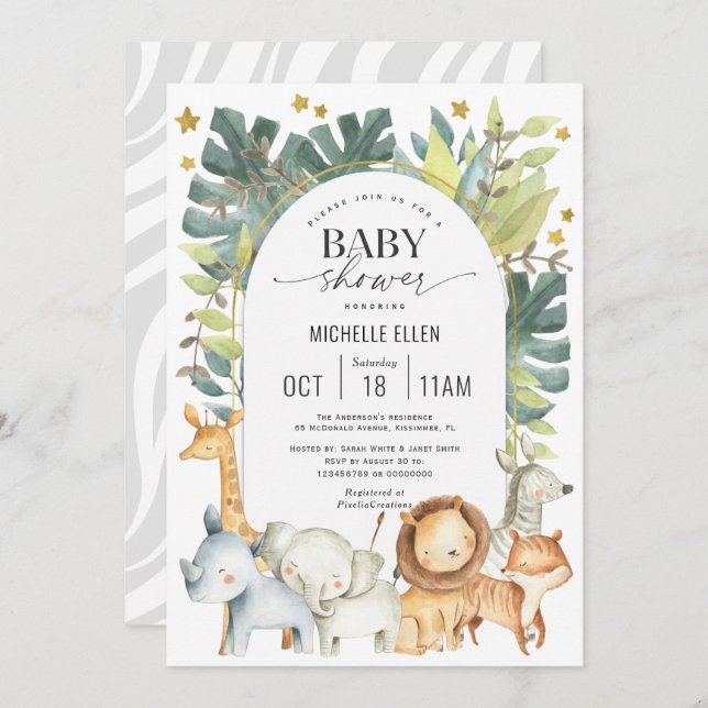 Modern Jungle Safari Themed Baby Shower Invitation (Front/Back)