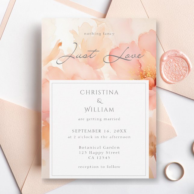 Modern Just Love Peach Floral Wedding Invitation (Creator Uploaded)