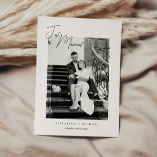 Modern Just Married Black White Elopement Wedding Announcement