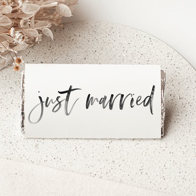 Modern Just Married Brush Calligraphy Wedding Hershey Bar Favors (Creator Uploaded)
