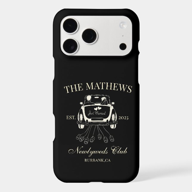 Modern Just Married Custom Wedding Couple Name  iPhone Case (Back)