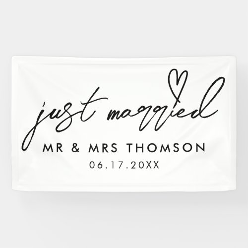 Modern Just Married Elegant Calligraphy Wedding Banner