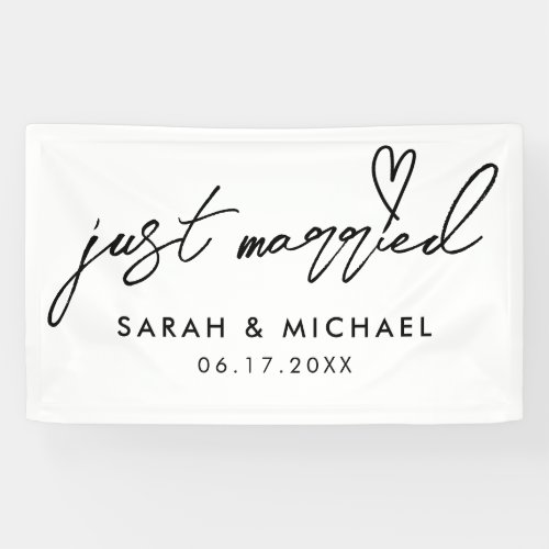 Modern Just Married Elegant Calligraphy Wedding Banner
