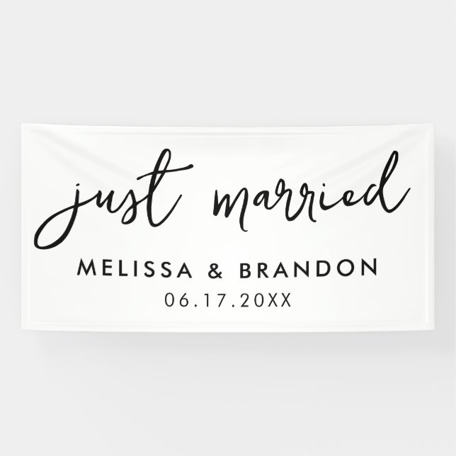 Modern Just Married Elegant Script Wedding Banner (Horizontal)