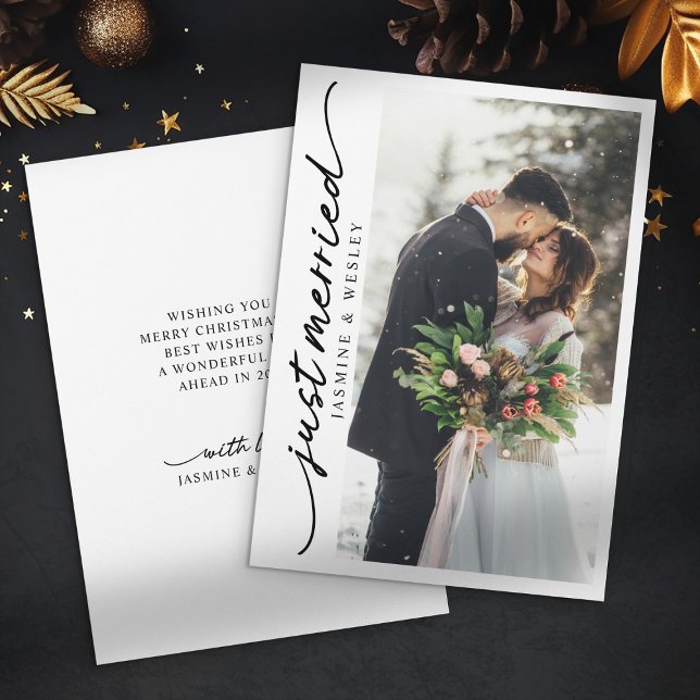 Modern Just Married Newlywed Photo First Christmas Holiday Card (Creator Uploaded)