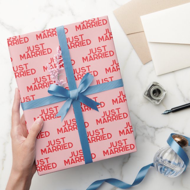 Modern Just Married Red Pink  Wrapping Paper (Gifting)