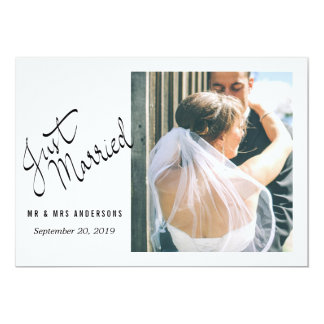 Modern Just Married Typography Wedding Photo Card