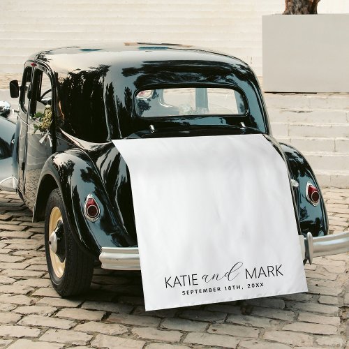 Modern Just Married Wedding Fabric Car Banner Sign