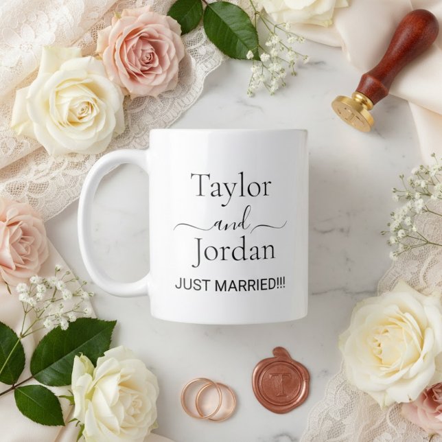 Modern "Just Married" Wedding Minimalist  Giant Coffee Mug (Creator Uploaded)