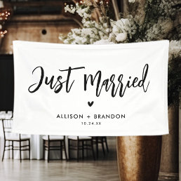 Modern Just Married Wedding Reception Fabric Banner