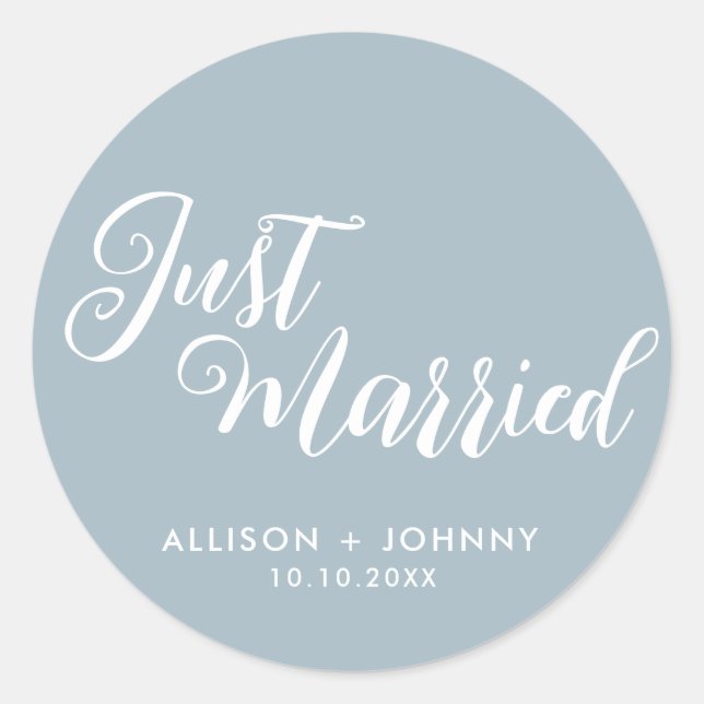 Modern Just Married Wedding Reception Simple Classic Round Sticker (Front)