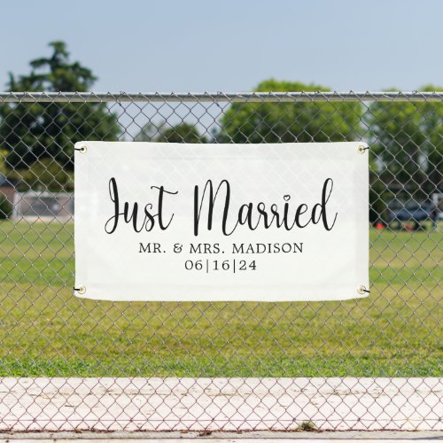 Modern Just Married With Heart Car Banner
