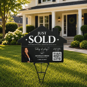 Modern Just Sold Real Estate QR Code Black Yard Sign