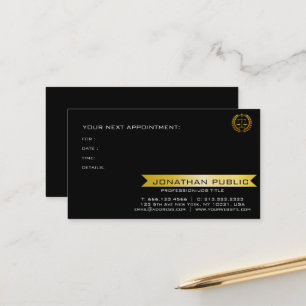 Modern Justice Scale Black and Gold Legal Notary Appointment Card