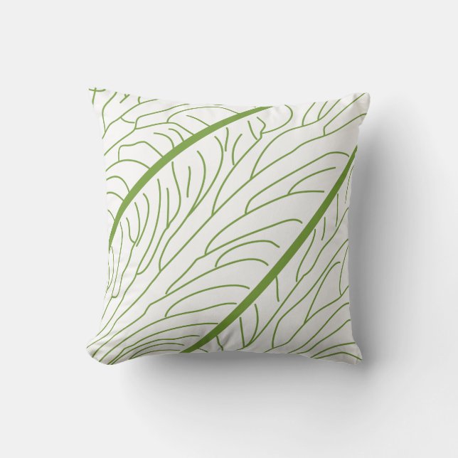 Modern Kalo Leaf White/Green Throw Pillow (Front)