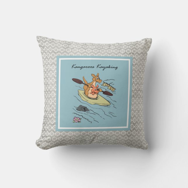 Modern Kangooroos Birth Baby Boy Blue Grey Throw Pillow (Front)