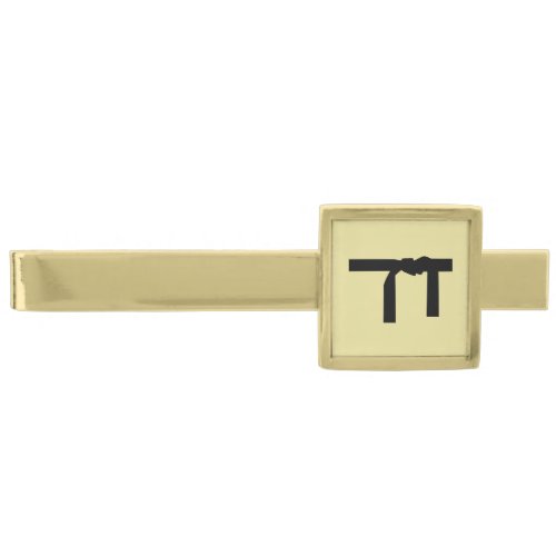 Modern Karate Black Belt on Light Gold Gold Finish Tie Bar