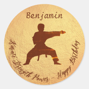 Modern Karate Kids Martial Arts Happy Birthday Classic Round Sticker
