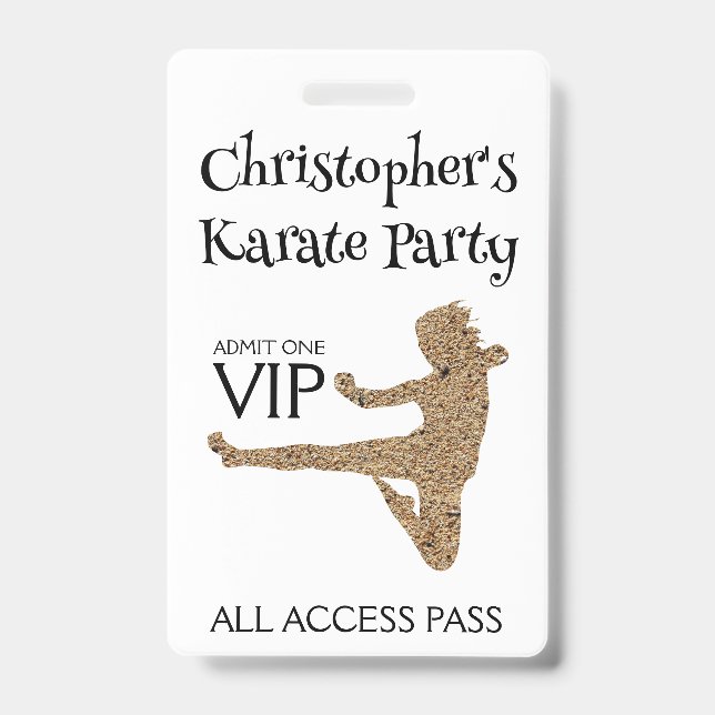 Modern Karate Party Kids Birthday VIP Pass Badge (Front)