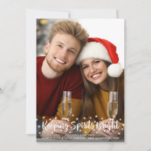 Modern KEEPING SPIRITS BRIGHT Script Fairy Lights Holiday Card