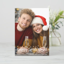 Modern KEEPING SPIRITS BRIGHT Script Fairy Lights Holiday Card | Zazzle